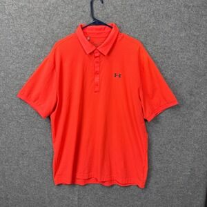 Under Armour Mens XL HeatGear Polo Shirt Neon Orange Short Sleeve Loose Fit Golf